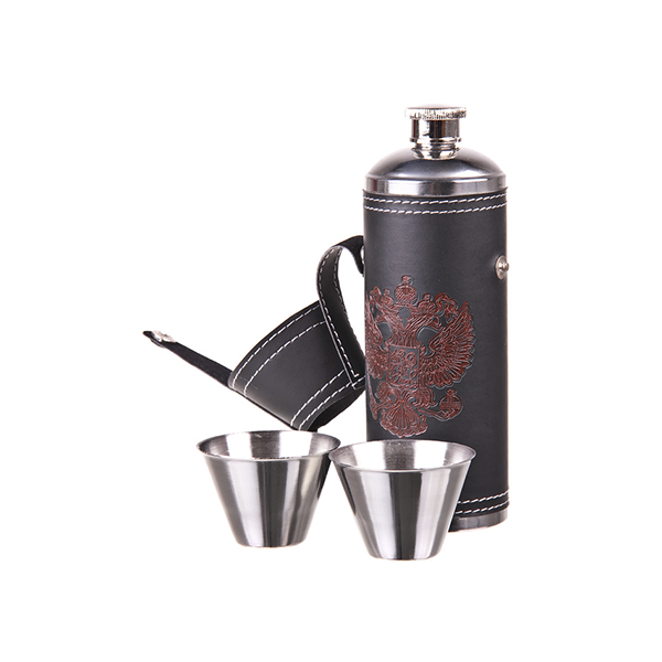 Фляжка 9oz в кожаном чехле бутылка / 02922