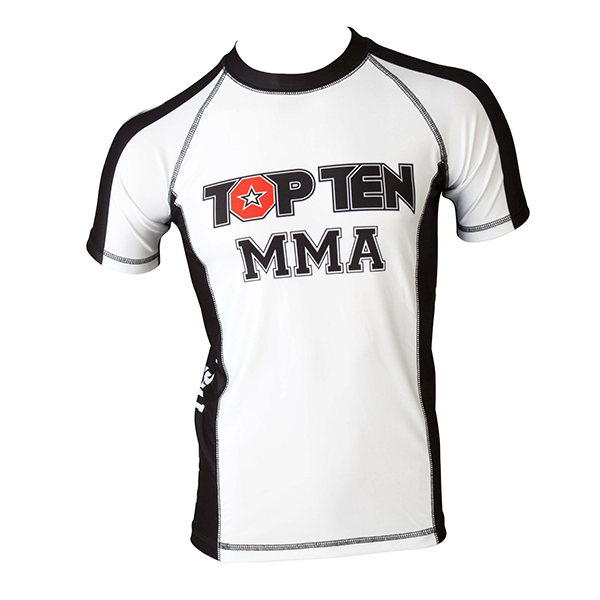 Рашгард TOP TEN Rash Guard MMA "IT´S IN THE CAGE" короткий рукав ( XL , бело-черный) / 1488-1